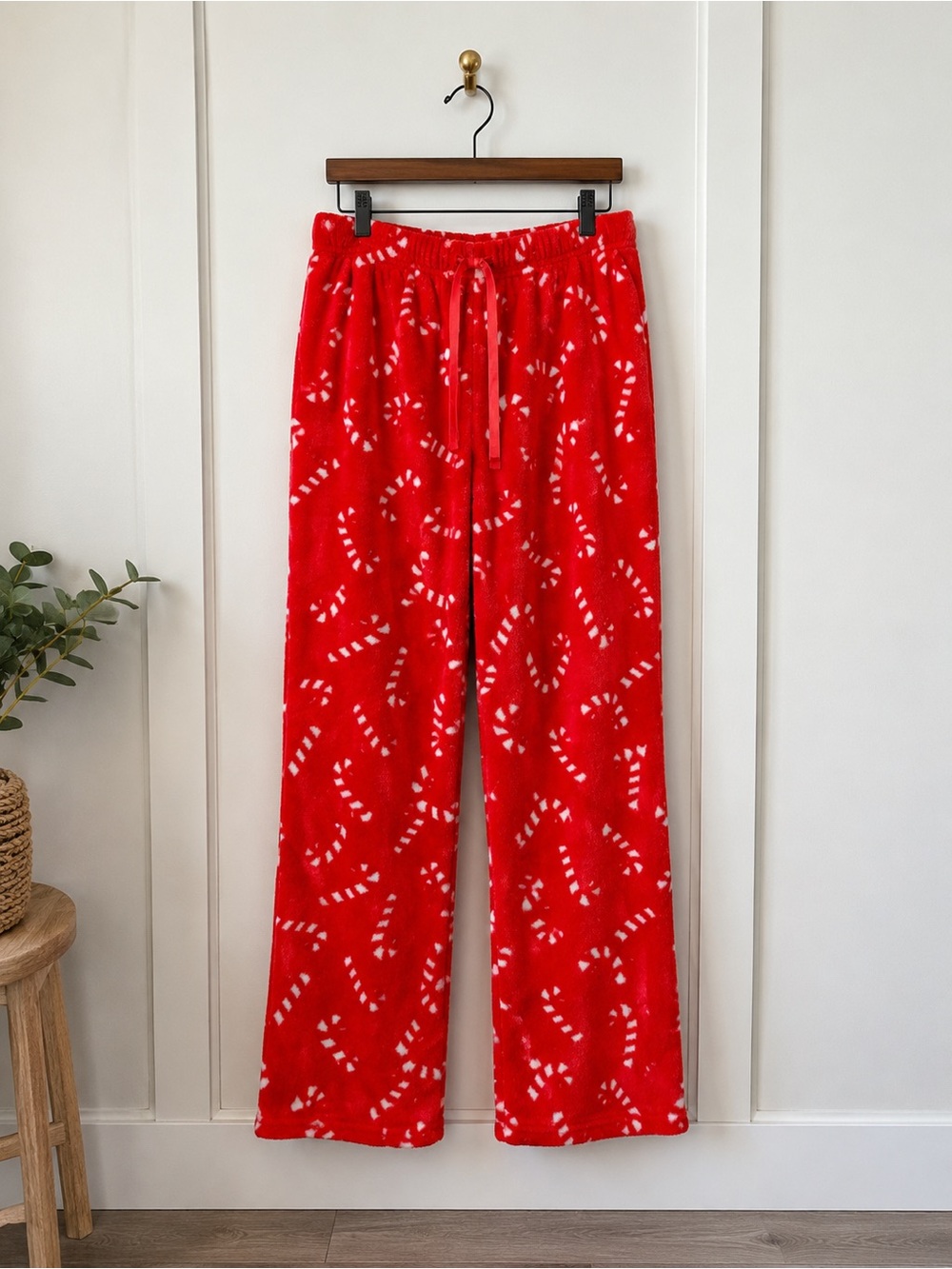 Holiday Plush Red Candy Cane Lounge Pajama Pants